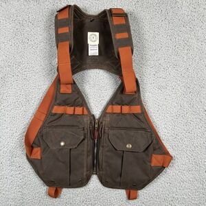 Tom Beckbe Waxed Canvas Hunting Vest Orange Trim Pockets Full Zip D-Ring Ammo